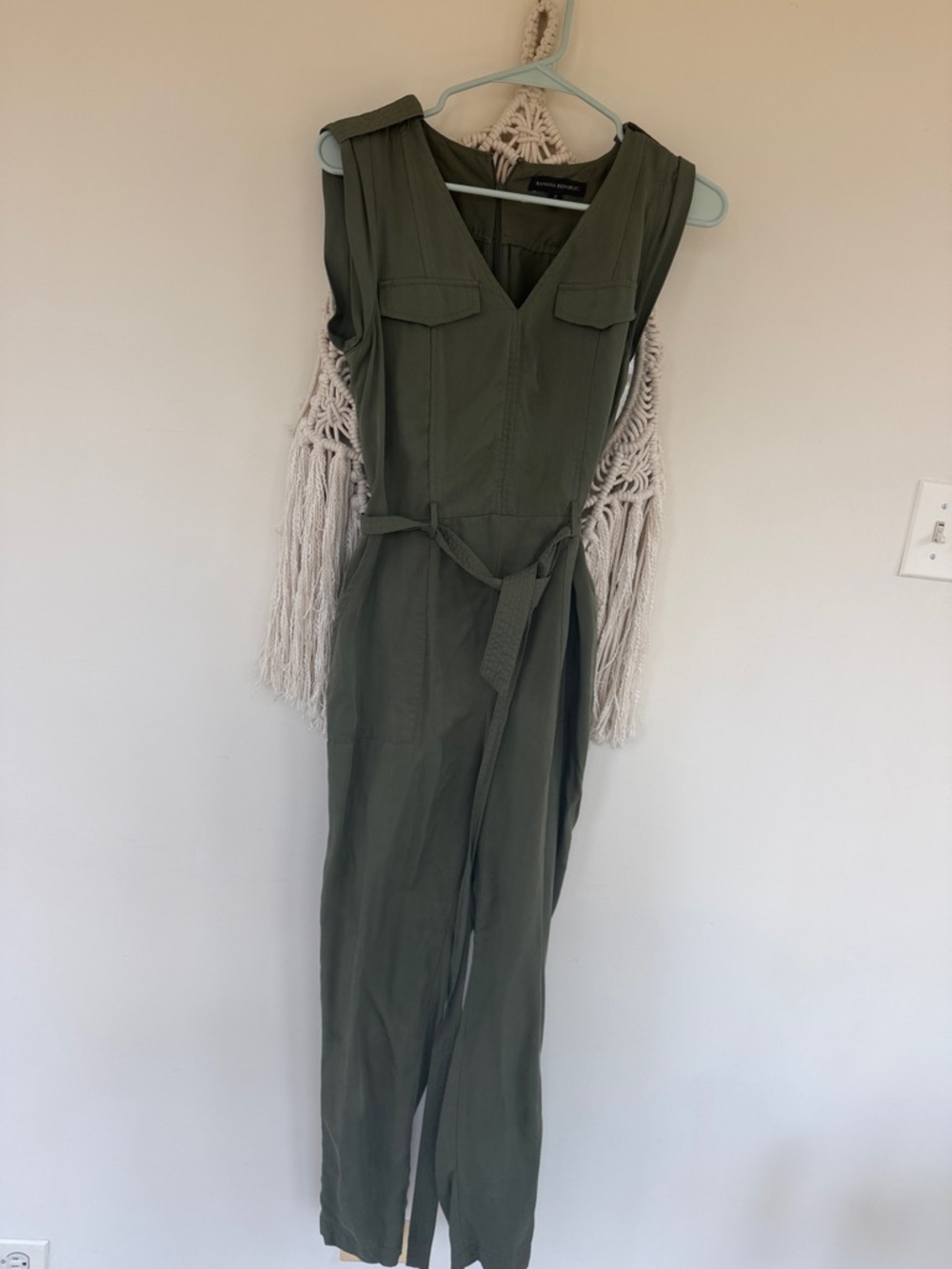 Banana Republic Olive Green Sleeveless Utility Jumpsuit with Tie Waist